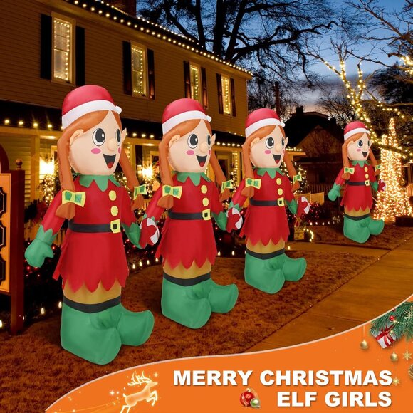 5FT Christmas Inflatable Elf Girl with LED Lights Outdoor Indoor Yard Decor - Picture 5 of 7